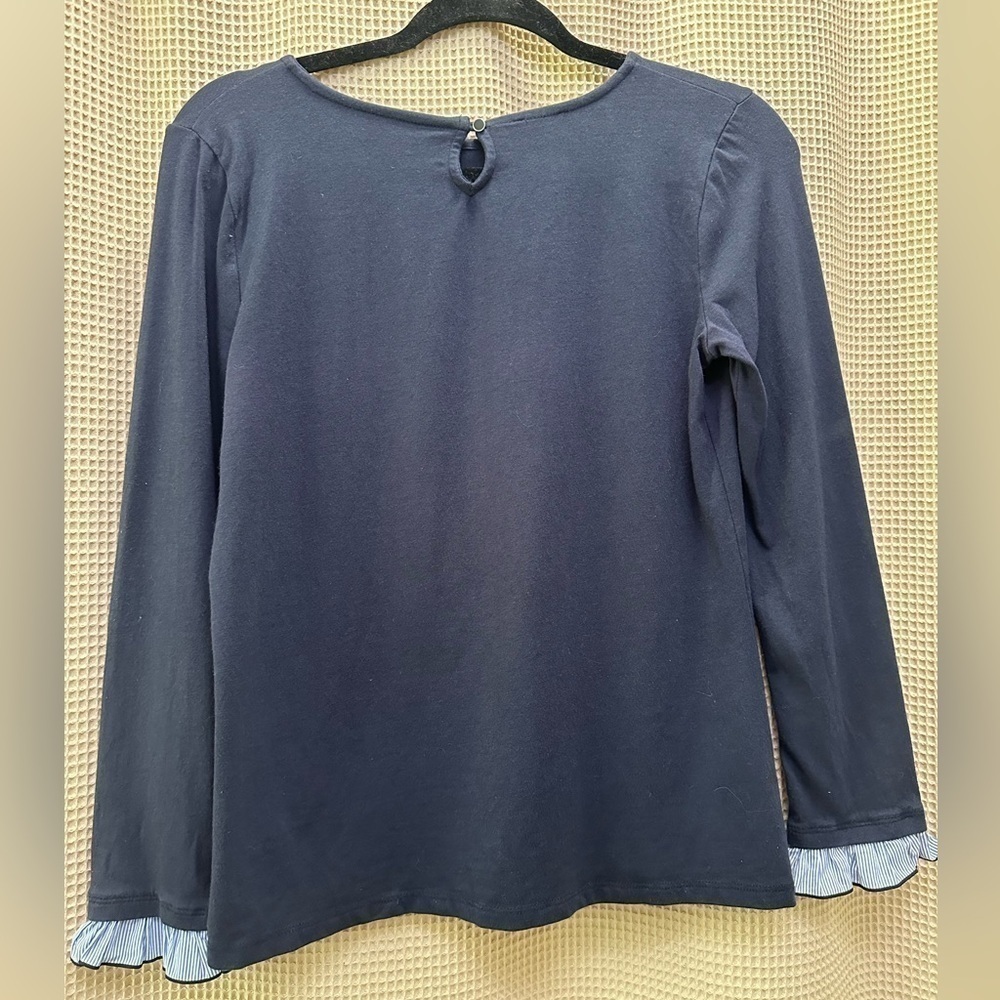 Talbots Navy Striped Woven Ruffle Tee - Picture 7 of 8